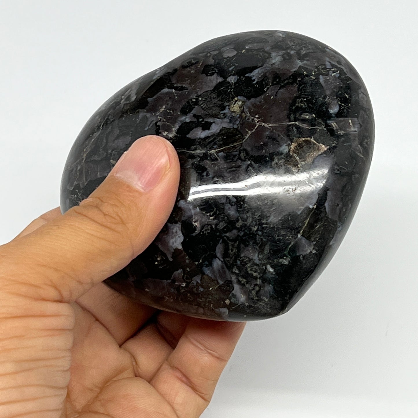 484.4g,3.3"x3.6"x1.7" Indigo Gabro Merlinite Heart Gemstone @Madagascar,B19930