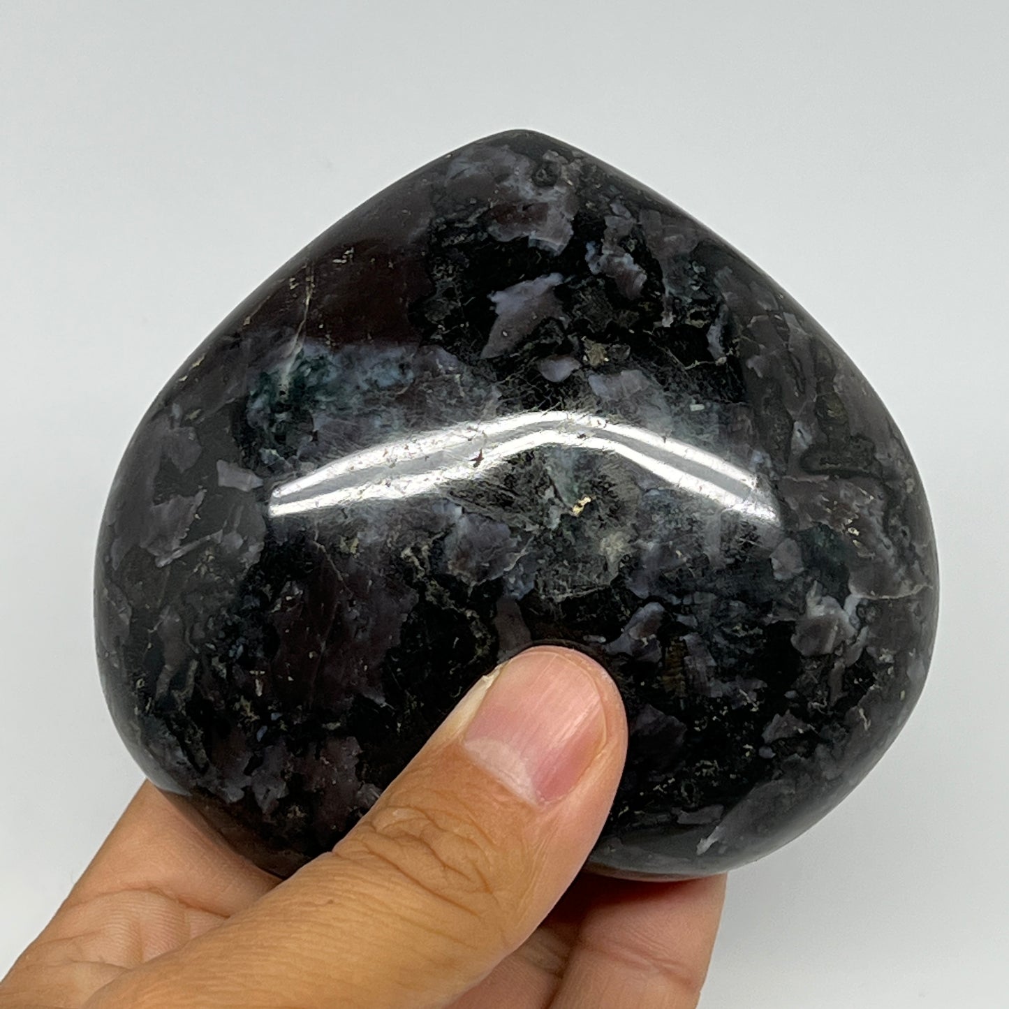 484.4g,3.3"x3.6"x1.7" Indigo Gabro Merlinite Heart Gemstone @Madagascar,B19930