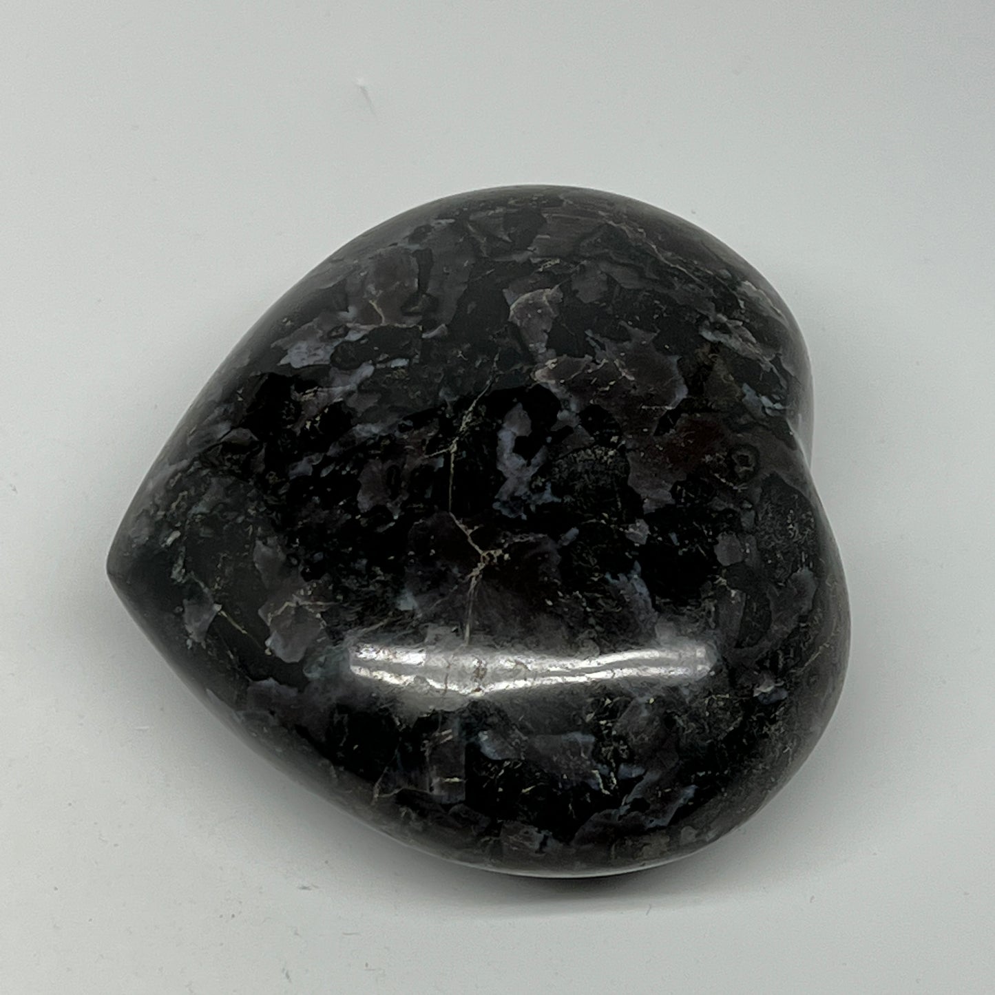 484.4g,3.3"x3.6"x1.7" Indigo Gabro Merlinite Heart Gemstone @Madagascar,B19930