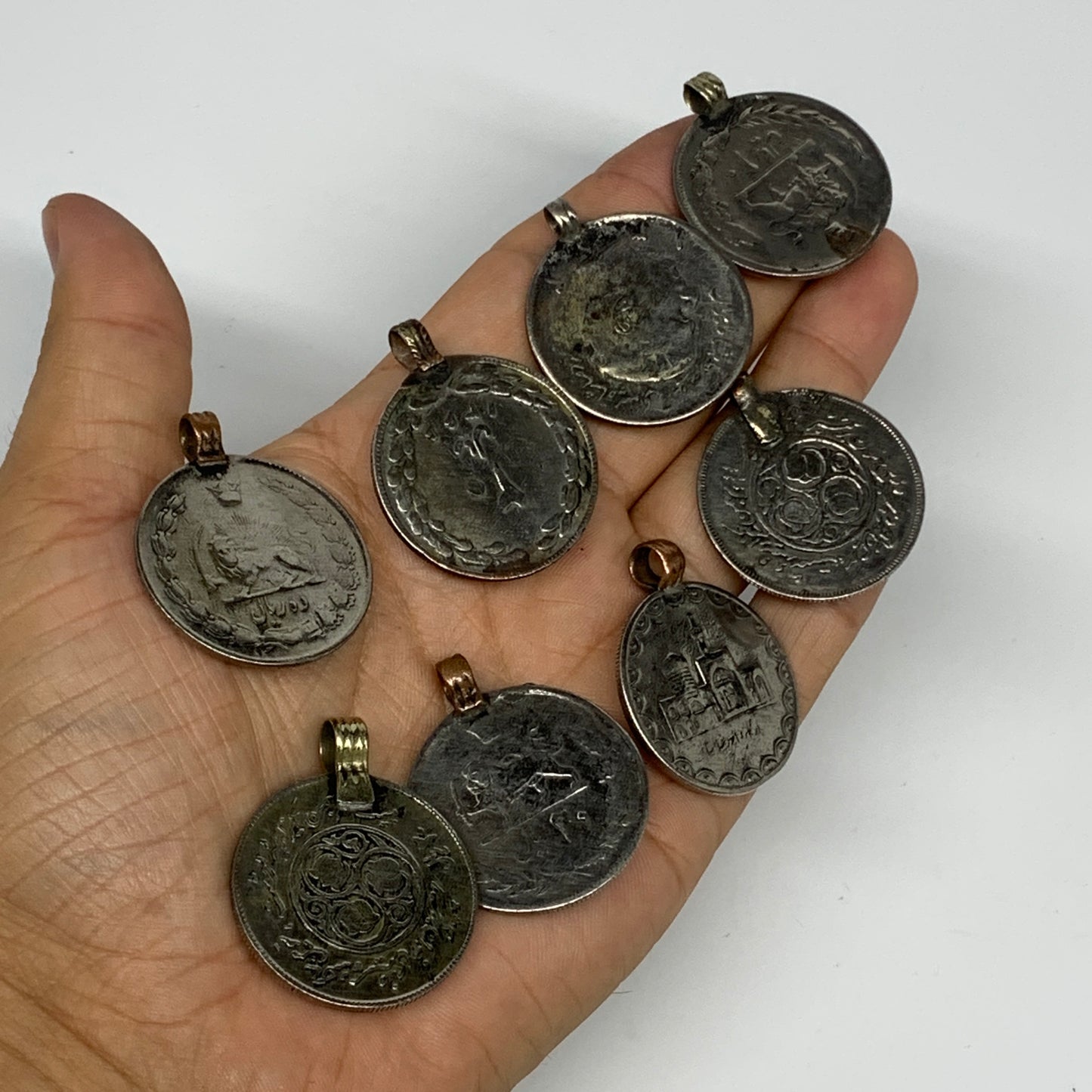 83g, 8pcs, Turkmen Coins Jeweled Synthetic Pink Tribal @Afghanistan, B14531