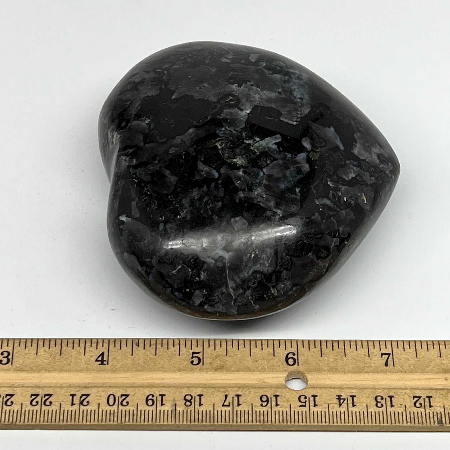 484.4g,3.3"x3.6"x1.7" Indigo Gabro Merlinite Heart Gemstone @Madagascar,B19930