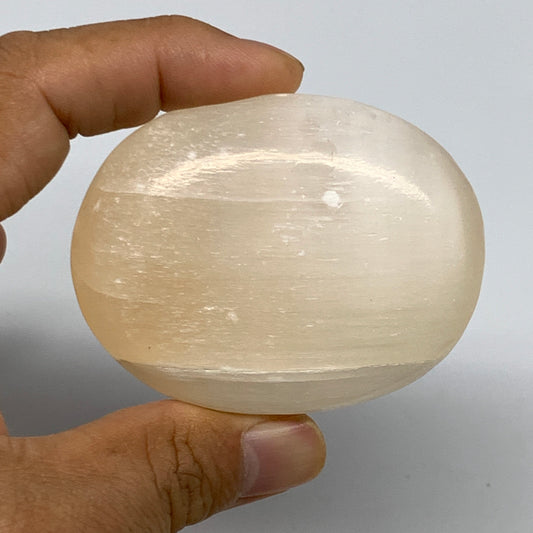 99g, 2.5"x2"x0.9", White Satin Spar (Selenite) Palmstone Crystal Gypsum, B22579