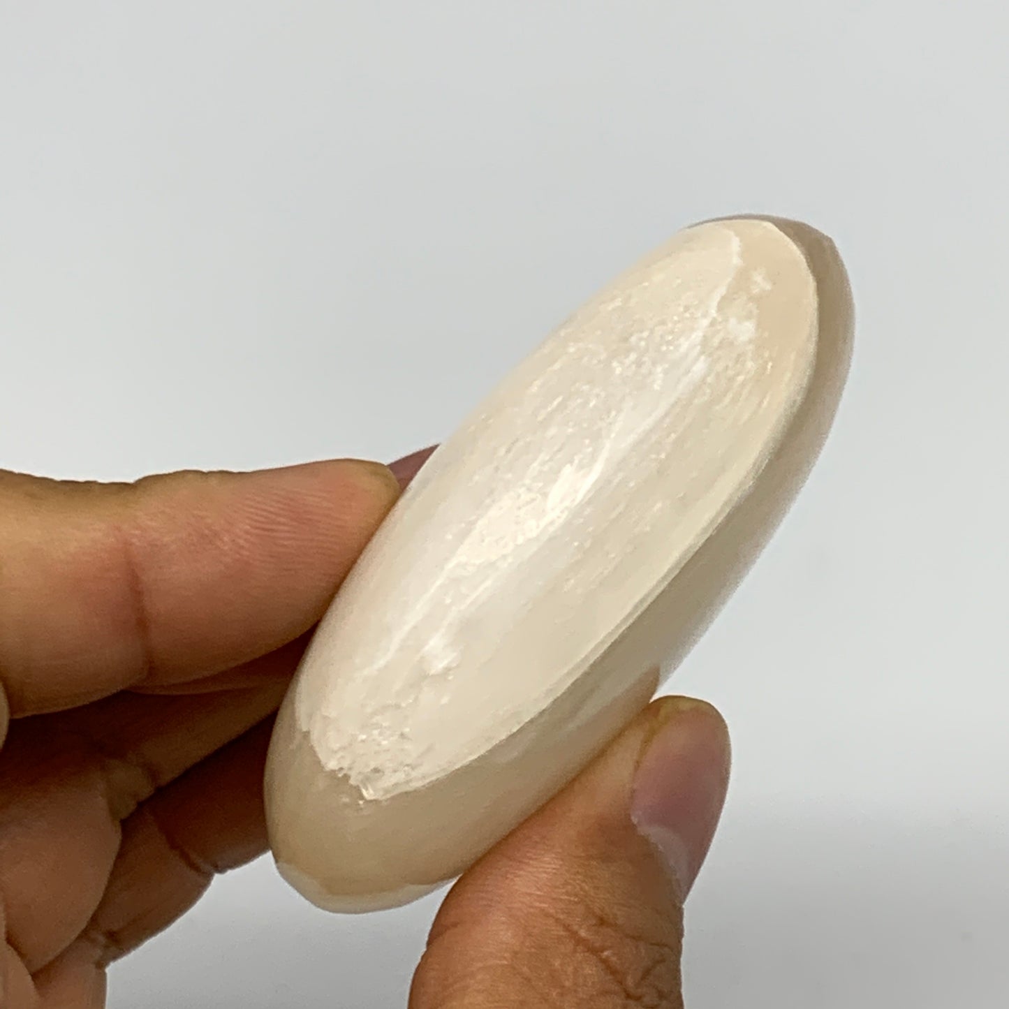 99g, 2.5"x2"x0.9", White Satin Spar (Selenite) Palmstone Crystal Gypsum, B22579