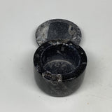 134.8g, 1.6"x2" Small Round  Black Fossils Ammonite Jewelry Box @Morocco,F2307