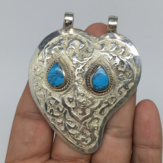 1pc, 2.6"x2"x0.5",  Turkmen Pendant Blue Turquoise Inlay Handmade, TN547