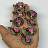 84g, 8pcs, Turkmen Coins Jeweled Synthetic Pink Tribal @Afghanistan, B14533