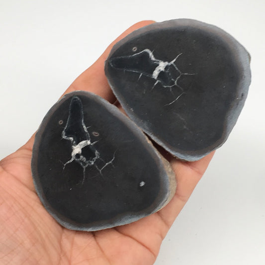 1 Pair, 221.4g,2.4"x2.2" Natural Unique Septarian Nodules Slabs @Morocco,MF3544