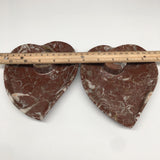 2pcs,6.25"x5.2" Ammonite Fossils Heart Plates Dishes Red Marble @Morocco,MF1356