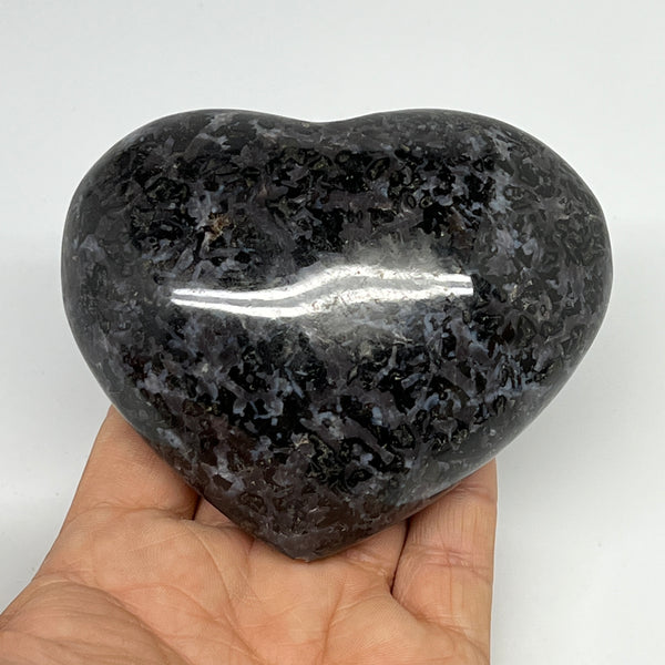 446.4g,3.2"x3.7"x1.6" Indigo Gabro Merlinite Heart Gemstone @Madagascar,B19932