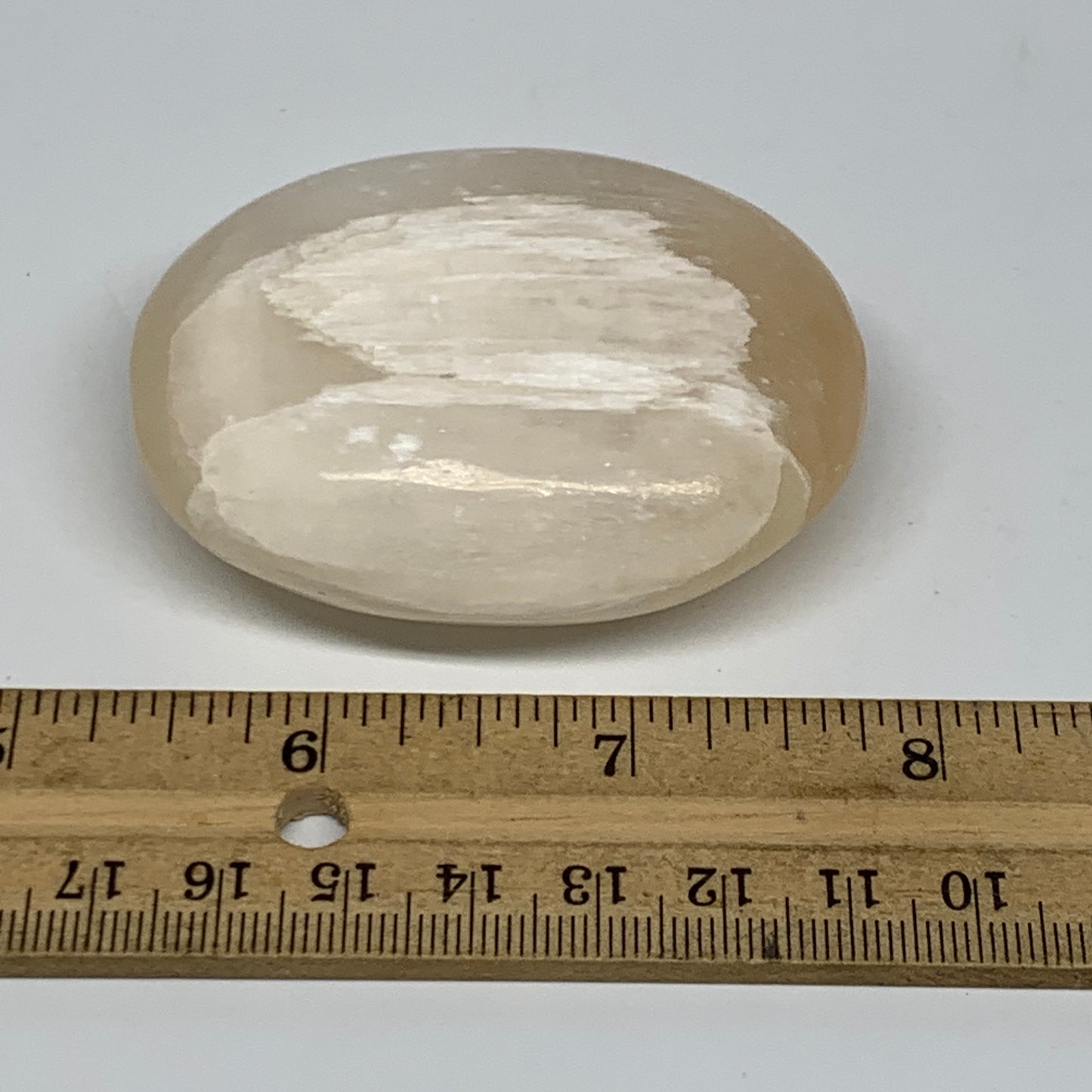 99g, 2.5"x2"x0.9", White Satin Spar (Selenite) Palmstone Crystal Gypsum, B22579
