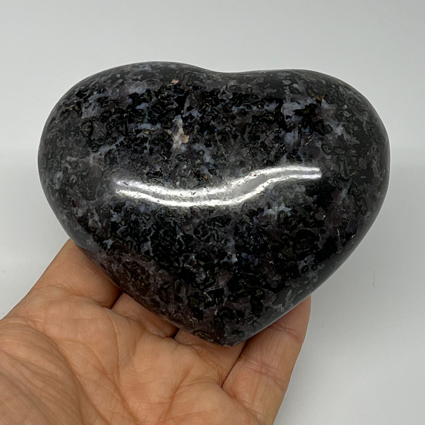446.4g,3.2"x3.7"x1.6" Indigo Gabro Merlinite Heart Gemstone @Madagascar,B19932