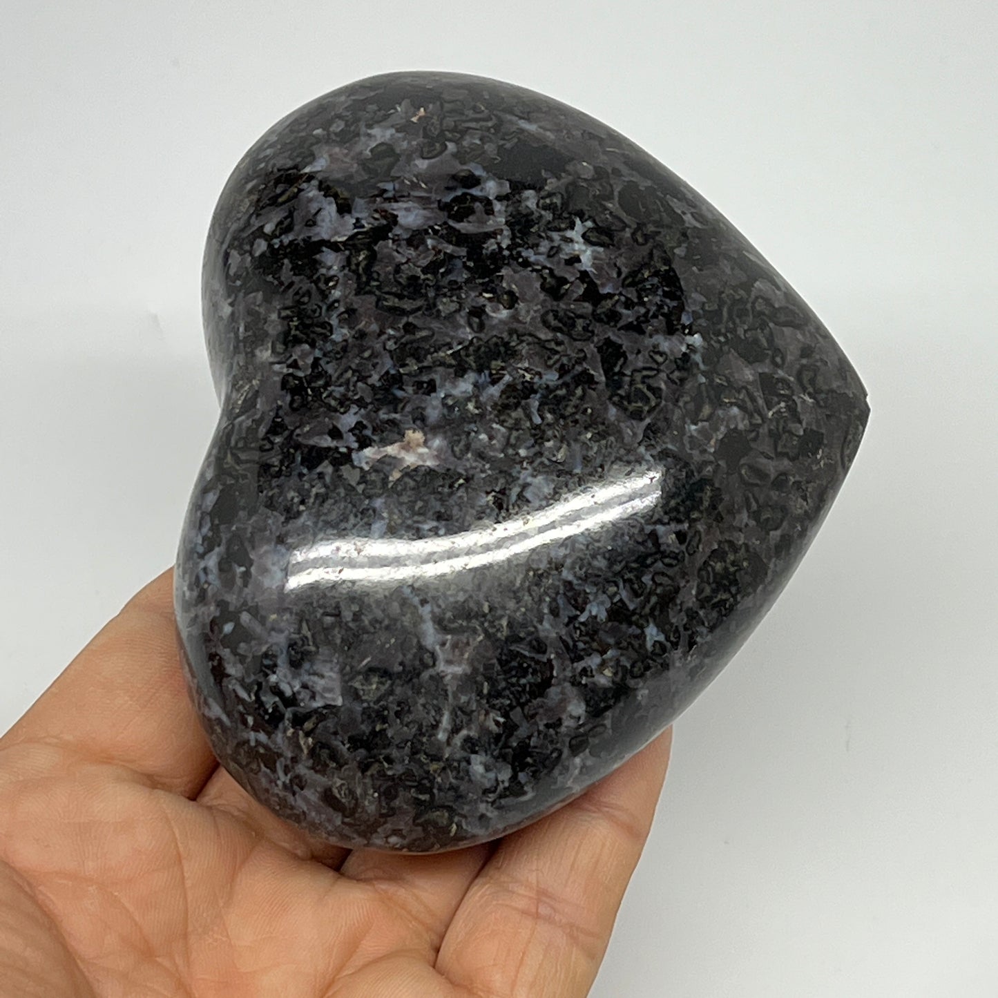 446.4g,3.2"x3.7"x1.6" Indigo Gabro Merlinite Heart Gemstone @Madagascar,B19932