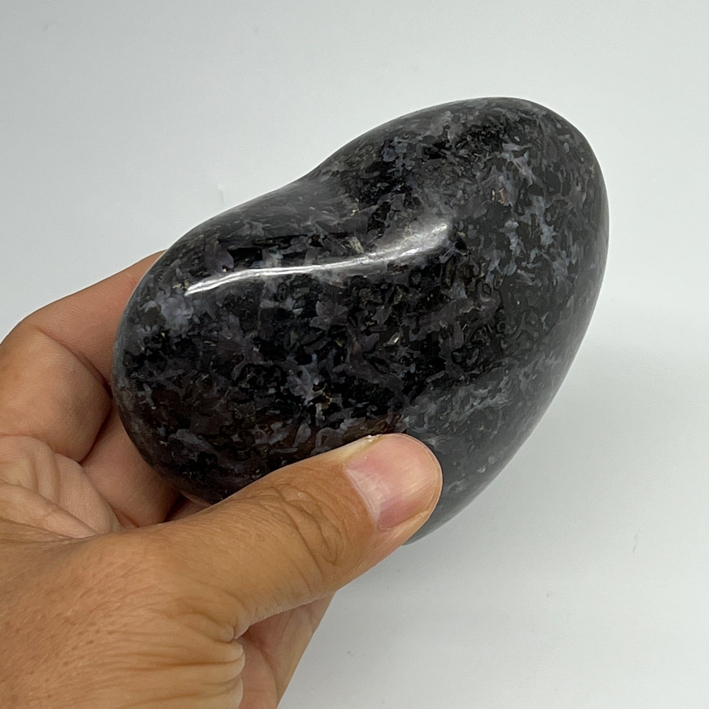 446.4g,3.2"x3.7"x1.6" Indigo Gabro Merlinite Heart Gemstone @Madagascar,B19932