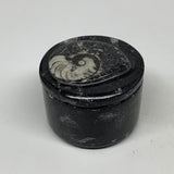 133.2g, 1.6"x2" Small Round  Black Fossils Ammonite Jewelry Box @Morocco,F2308