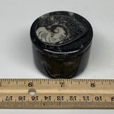 133.2g, 1.6"x2" Small Round  Black Fossils Ammonite Jewelry Box @Morocco,F2308