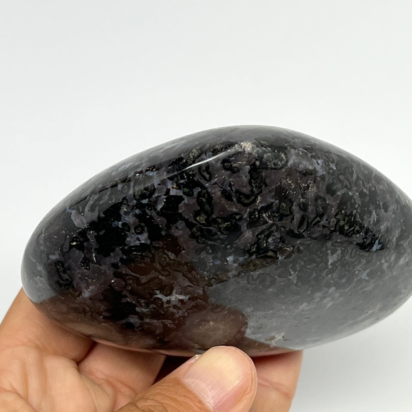 446.4g,3.2"x3.7"x1.6" Indigo Gabro Merlinite Heart Gemstone @Madagascar,B19932