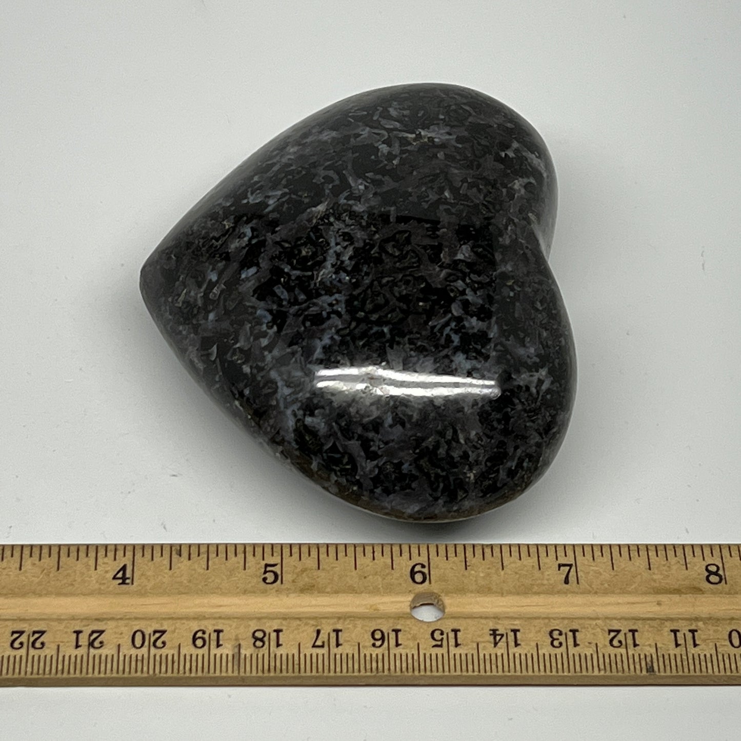 446.4g,3.2"x3.7"x1.6" Indigo Gabro Merlinite Heart Gemstone @Madagascar,B19932