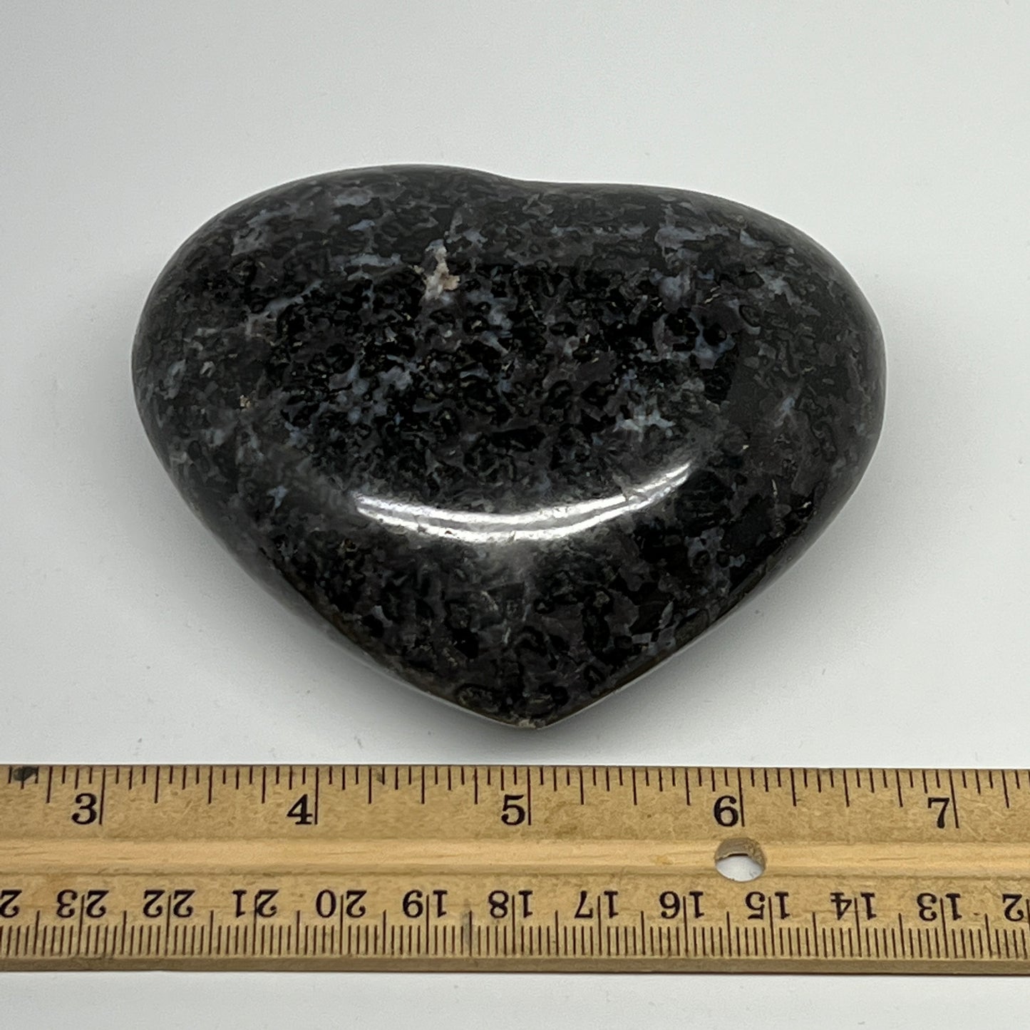 446.4g,3.2"x3.7"x1.6" Indigo Gabro Merlinite Heart Gemstone @Madagascar,B19932