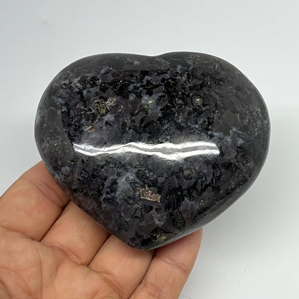 294.6g,2.9"x3.3"x1.2" Indigo Gabro Merlinite Heart Gemstone @Madagascar,B19933