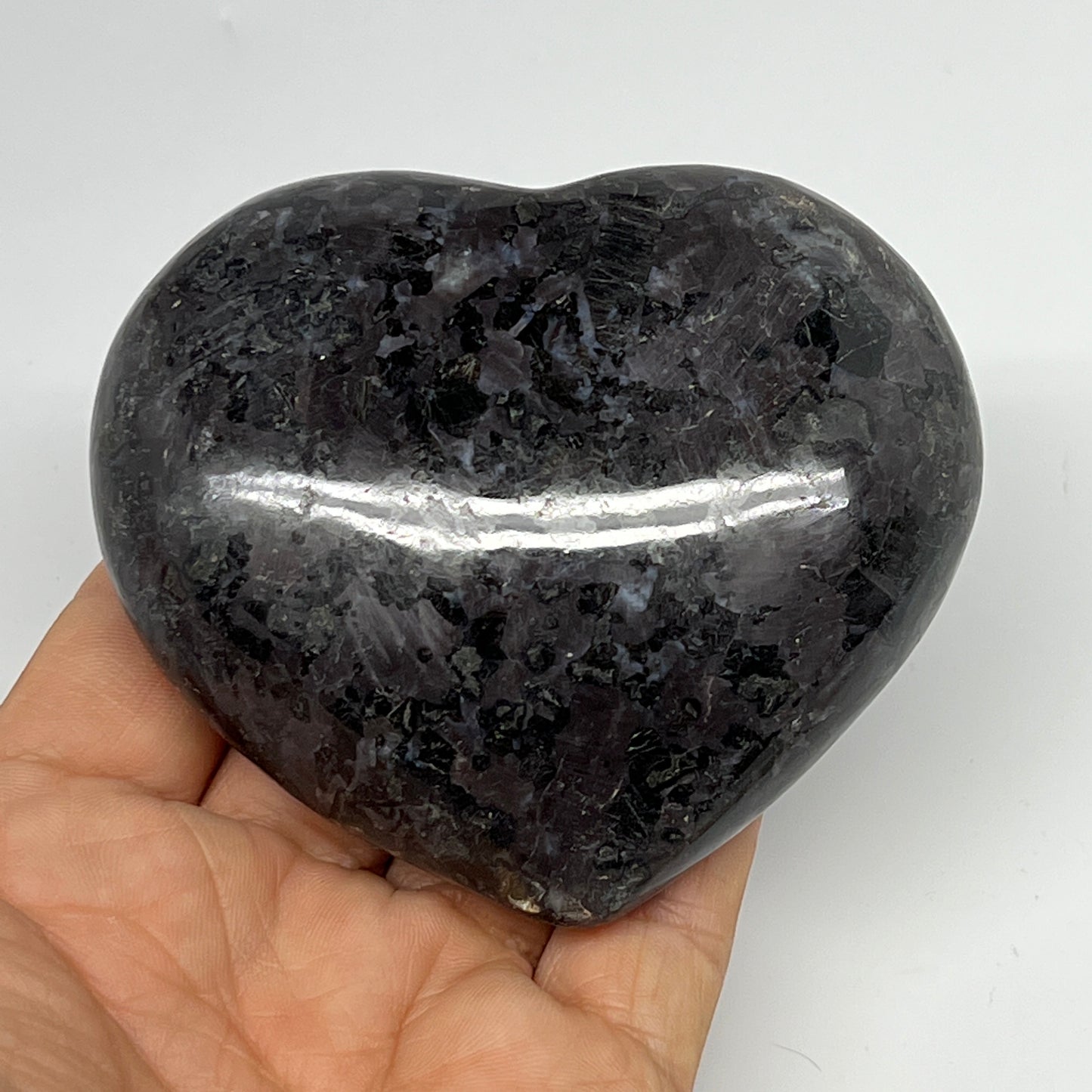 294.6g,2.9"x3.3"x1.2" Indigo Gabro Merlinite Heart Gemstone @Madagascar,B19933