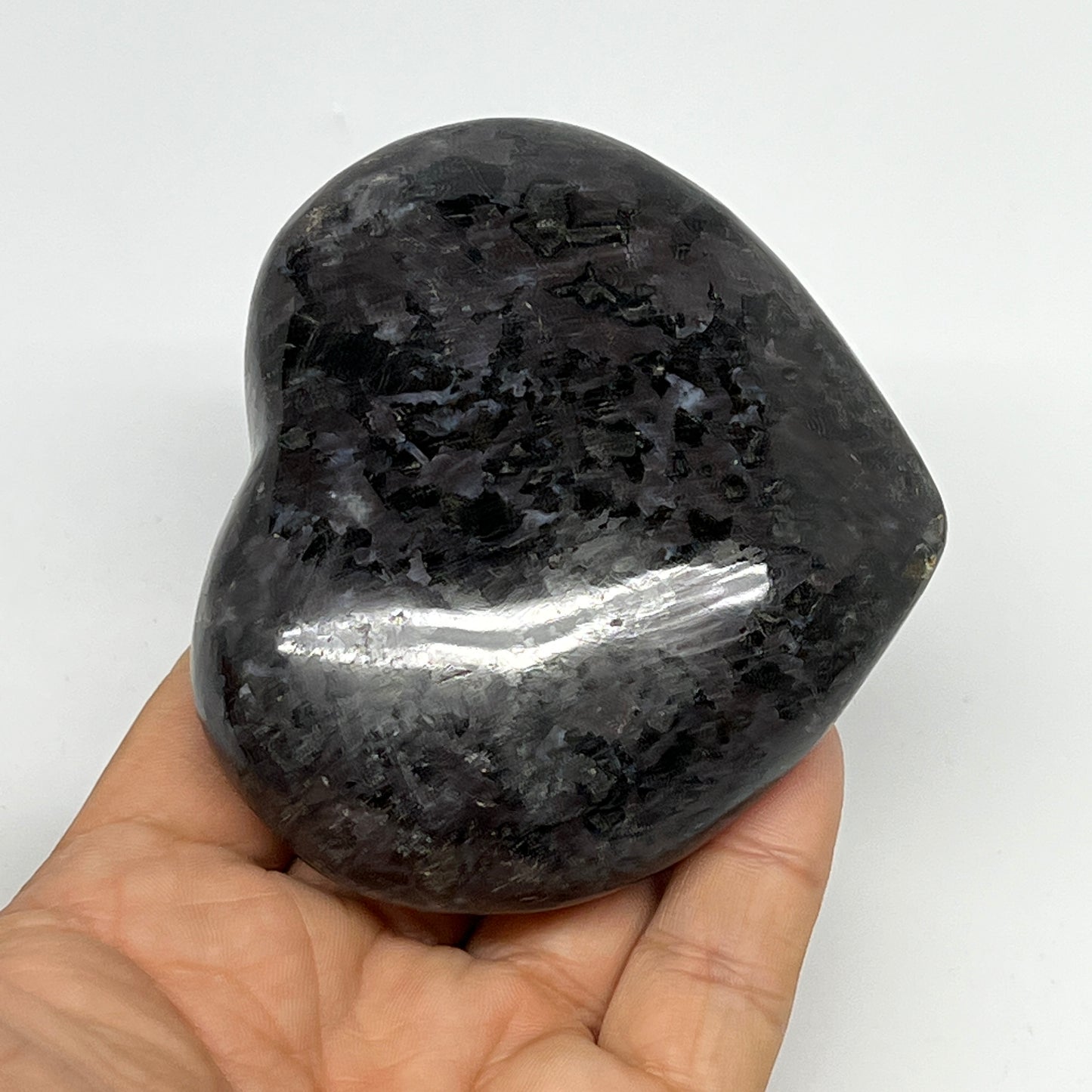 294.6g,2.9"x3.3"x1.2" Indigo Gabro Merlinite Heart Gemstone @Madagascar,B19933