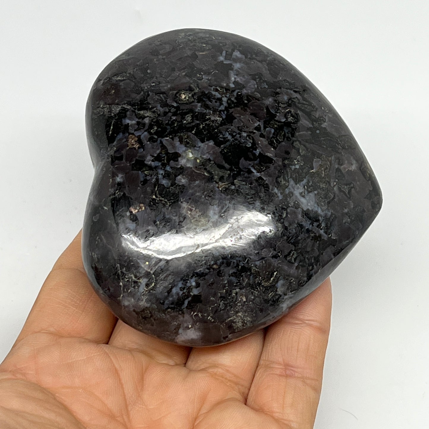 294.6g,2.9"x3.3"x1.2" Indigo Gabro Merlinite Heart Gemstone @Madagascar,B19933