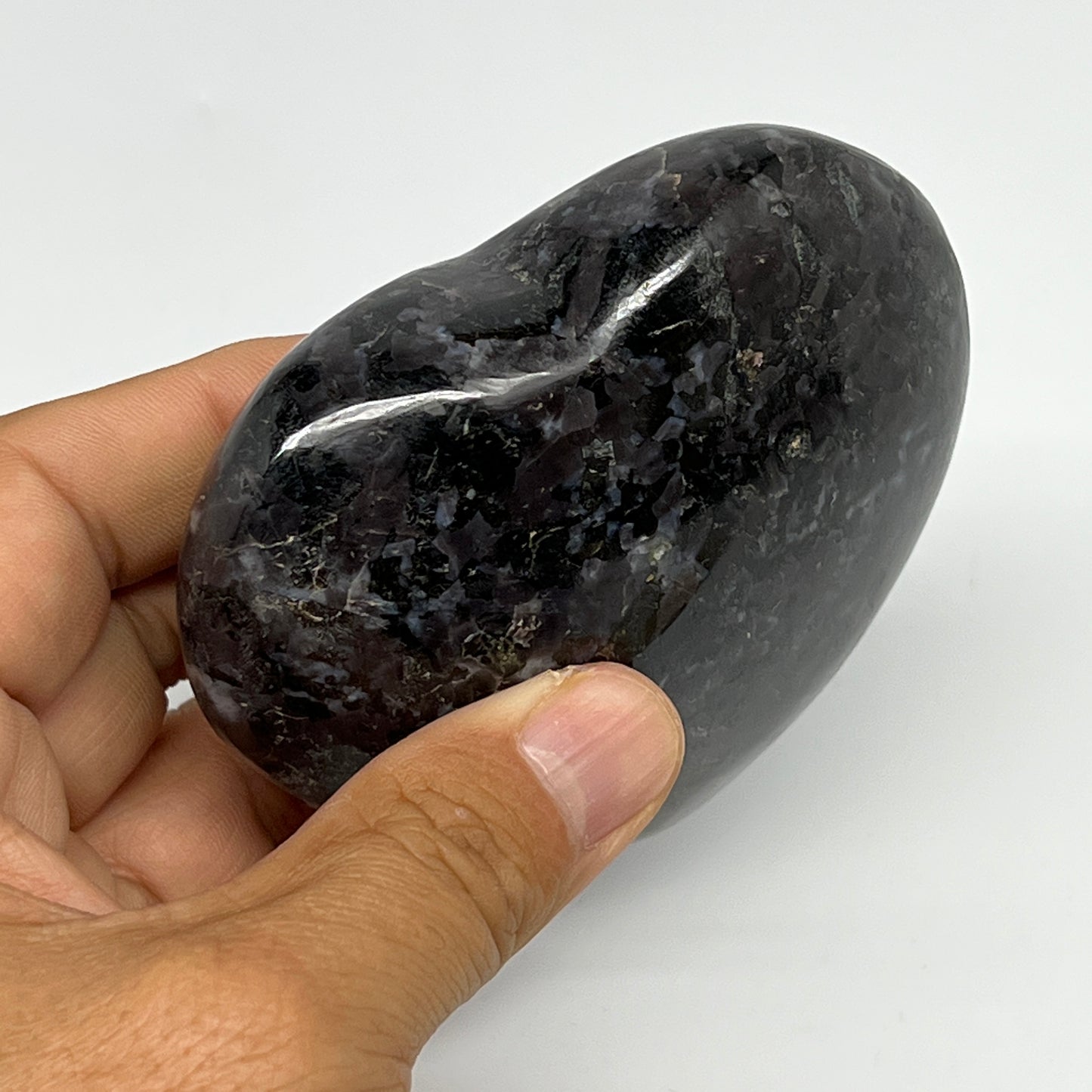 294.6g,2.9"x3.3"x1.2" Indigo Gabro Merlinite Heart Gemstone @Madagascar,B19933