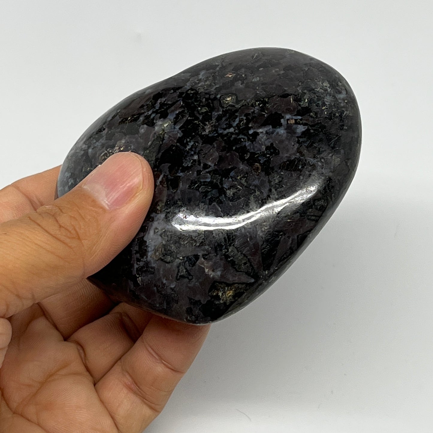 294.6g,2.9"x3.3"x1.2" Indigo Gabro Merlinite Heart Gemstone @Madagascar,B19933