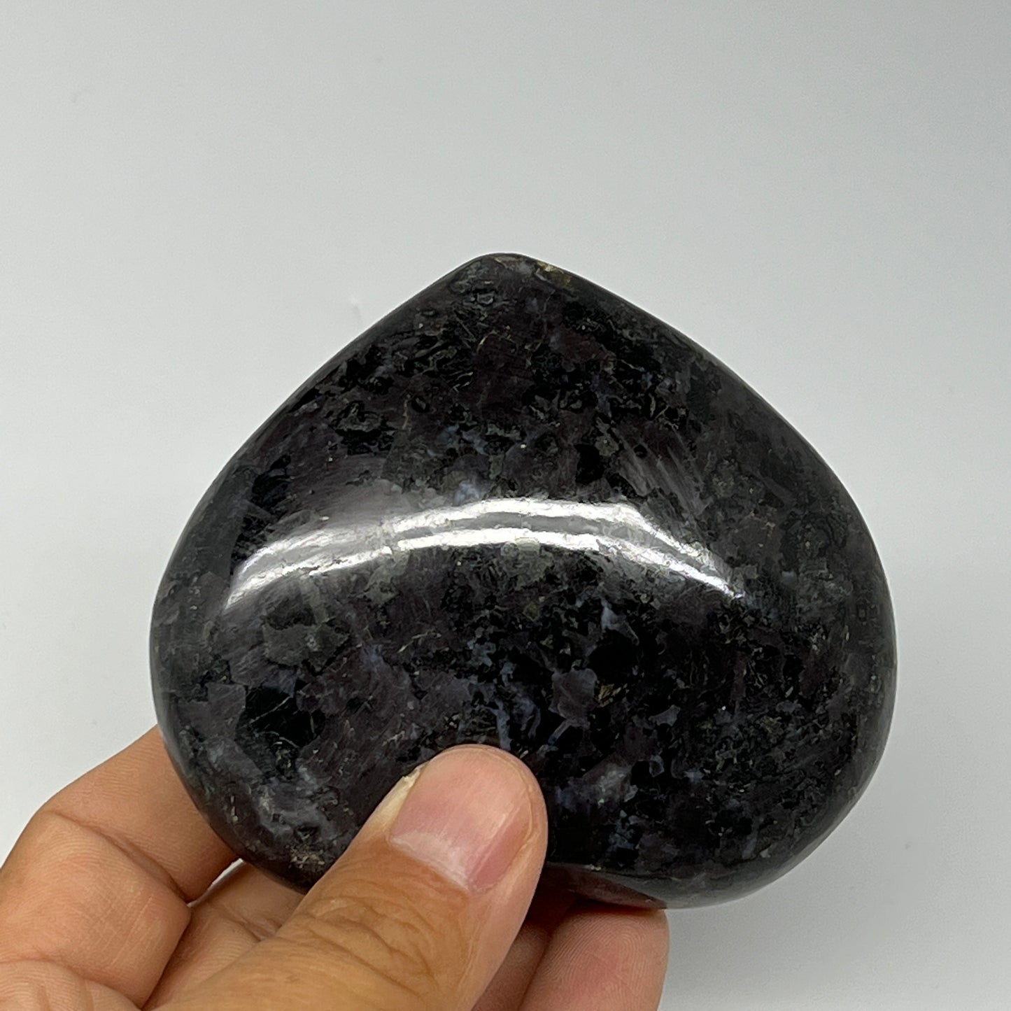 294.6g,2.9"x3.3"x1.2" Indigo Gabro Merlinite Heart Gemstone @Madagascar,B19933