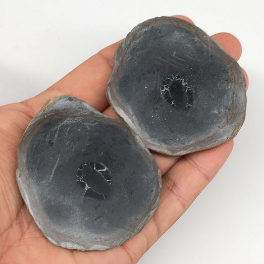 1 Pair, 144.2g,2.5"x2.2" Natural Unique Septarian Nodules Slabs @Morocco,MF3547