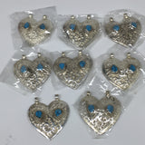 1pc, 2.4"x2.1"x0.4",Turkmen Pendant Blue Turquoise Inlay Heart Handmade,TN549