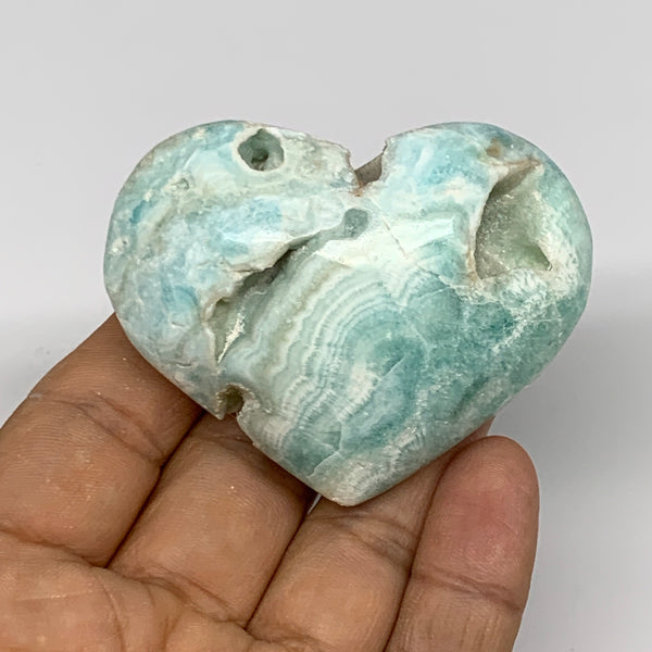 97.8g, 1.9"x2.4"x1.1" Blue Aragonite Heart Gemstones @Afghanistan, B26525