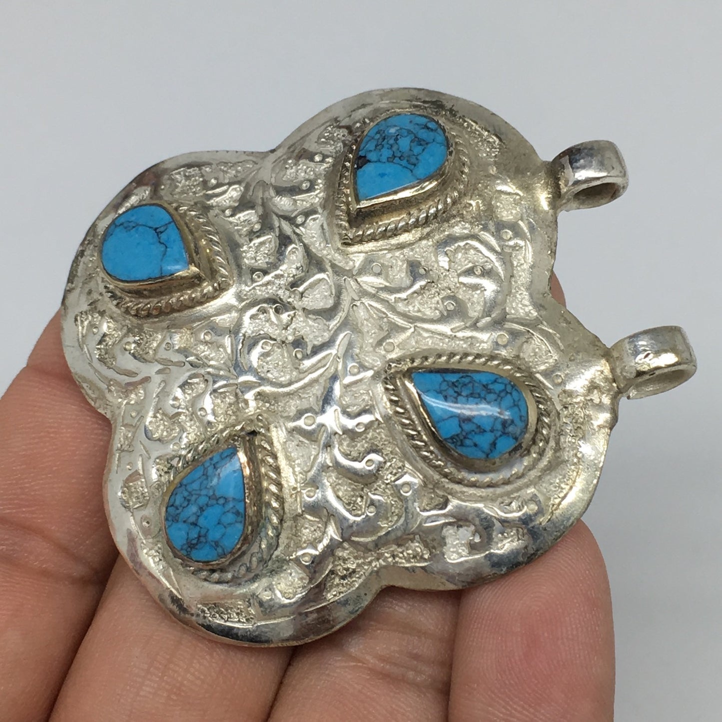 1pc, 2.2"x2"x0.4",Turkmen Pendant Blue Turquoise Inlay Square Handmade,TN550