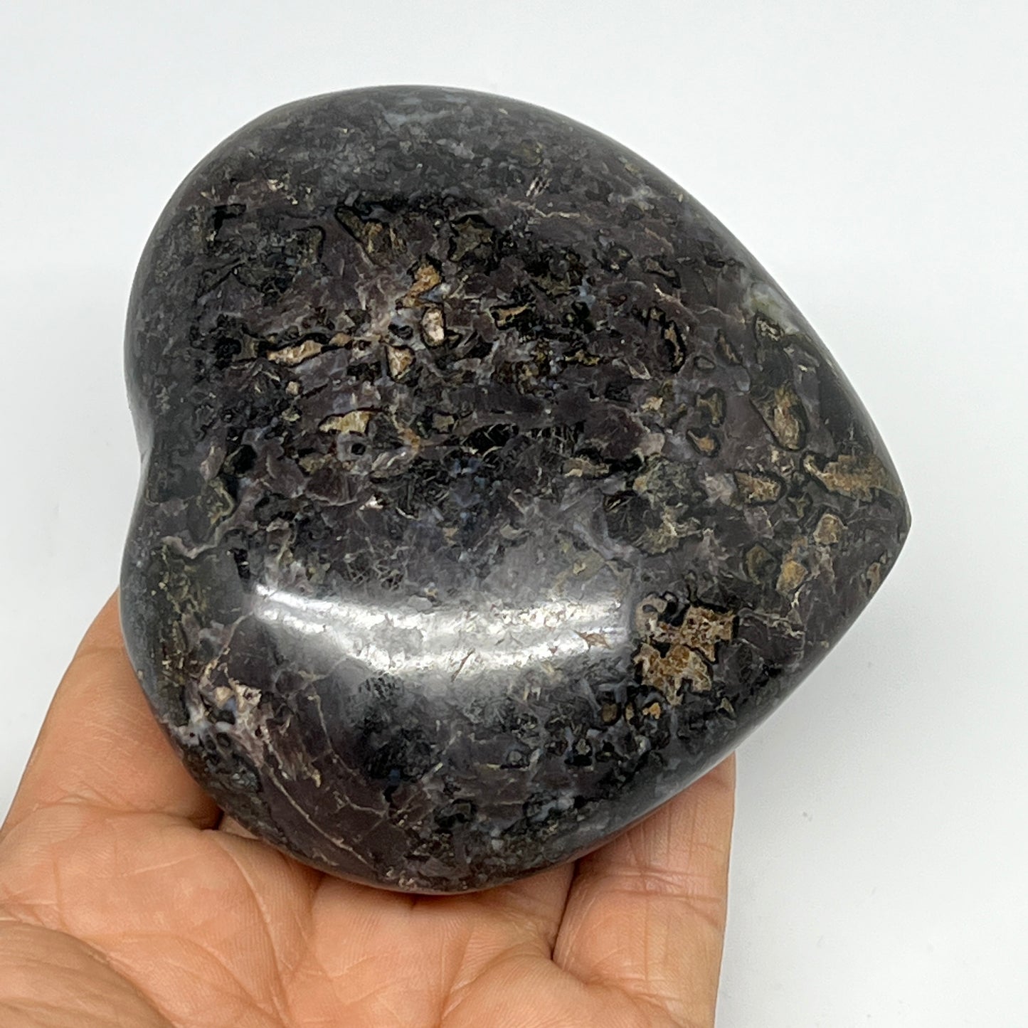 351.8g,3.2"x3.6"x1.3" Indigo Gabro Merlinite Heart Gemstone @Madagascar,B19934
