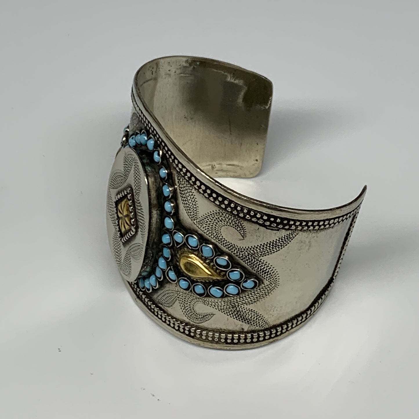 1.8" Vintage Reproduced Afghan Turkmen Tribal Small Round Cuff Bracelet, B13621