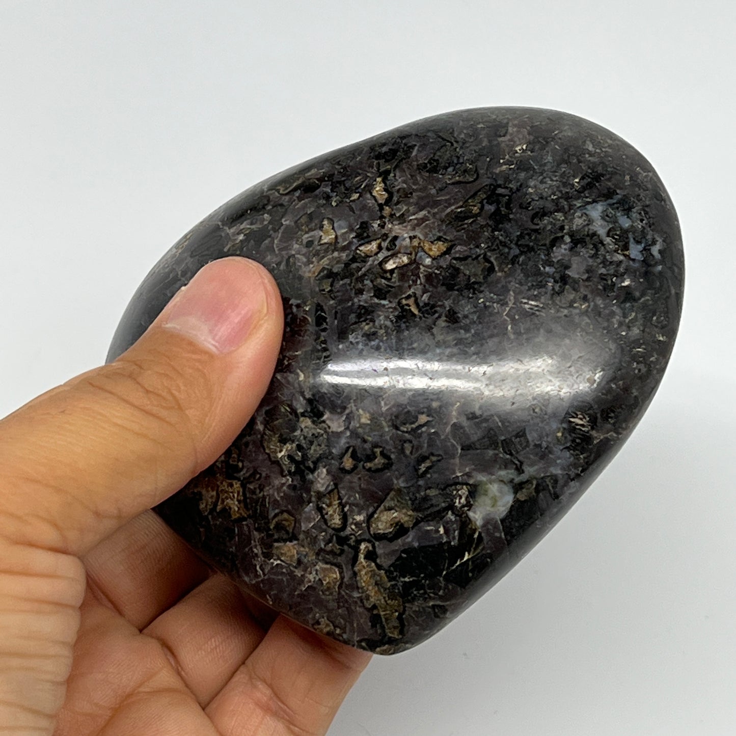 351.8g,3.2"x3.6"x1.3" Indigo Gabro Merlinite Heart Gemstone @Madagascar,B19934