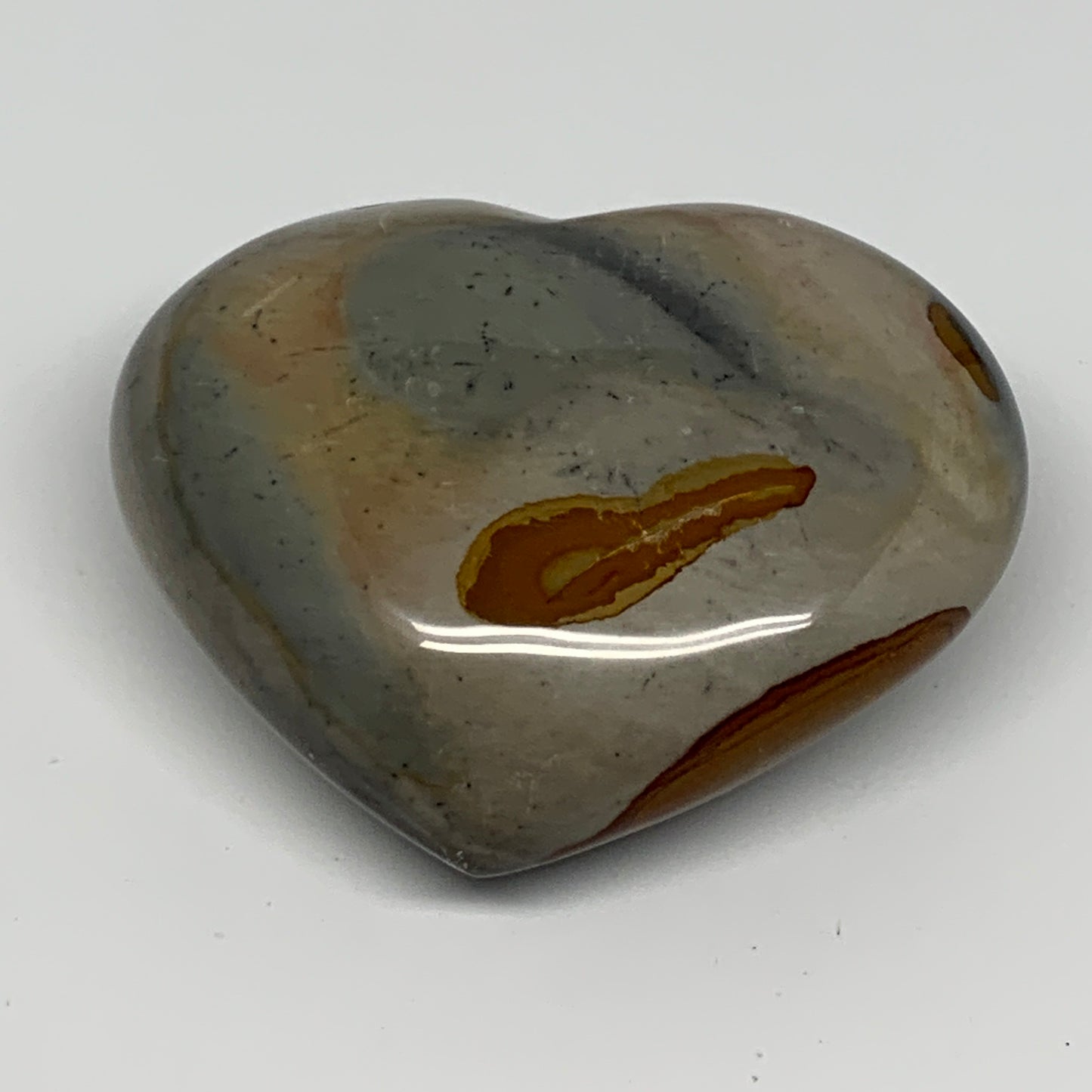 313.9g, 3"x3.6"x1.4" Polychrome Jasper Heart Polished Healing Crystal, B17729