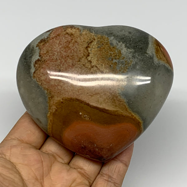 346.9g, 3.3"x3.7"x1.3" Polychrome Jasper Heart Polished Healing Crystal, B17730