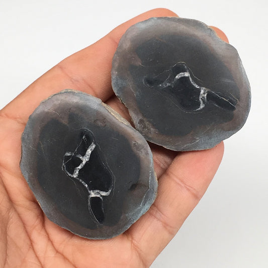 1 Pair, 90.5g,1.9"x1.6" Natural Unique Septarian Nodules Slabs @Morocco,MF3549