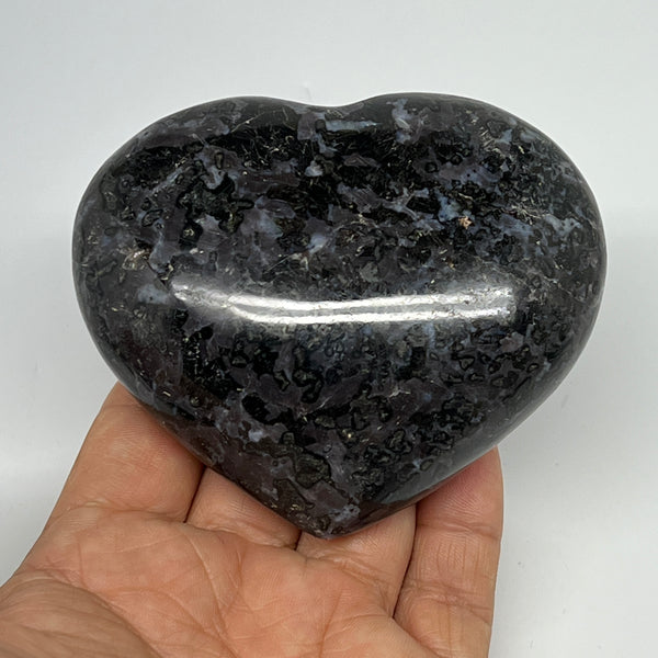 329.8g,2.9"x3.5"x1.3" Indigo Gabro Merlinite Heart Gemstone @Madagascar,B19935
