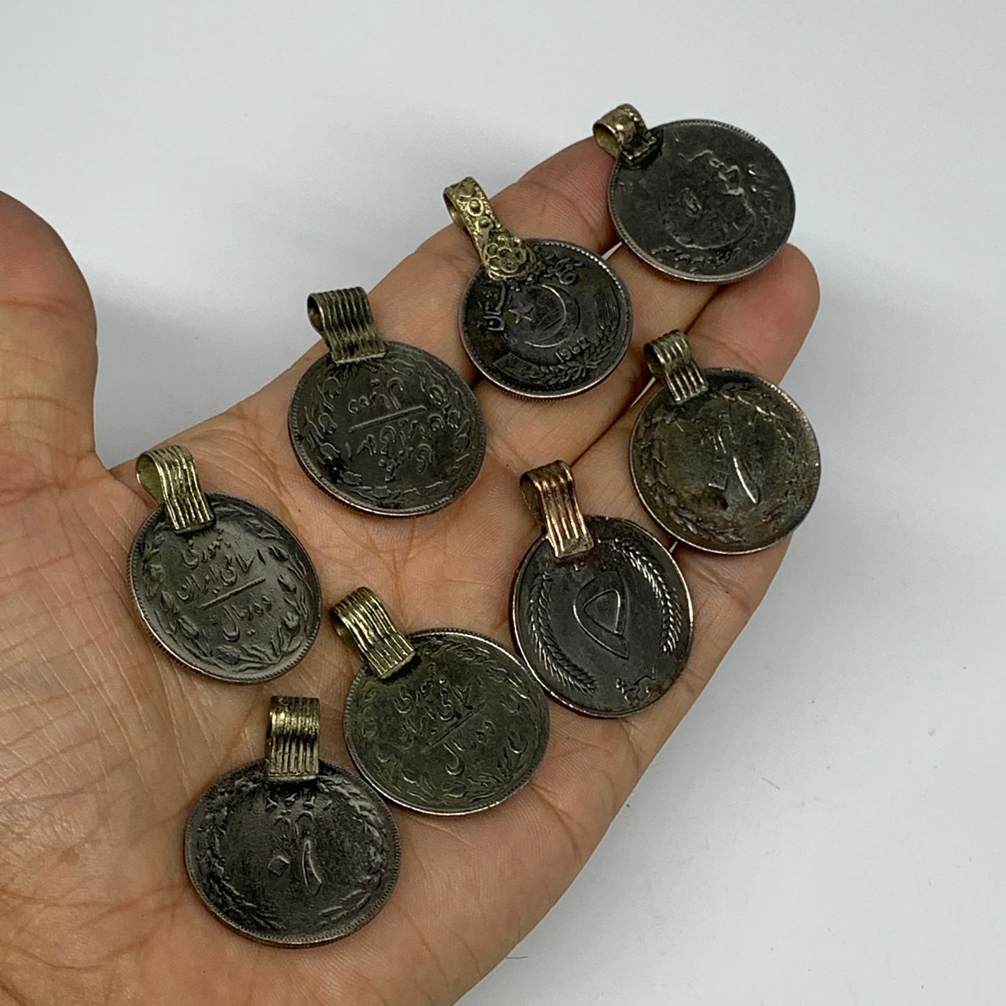 69g, 8pcs, Turkmen Coins Jeweled Synthetic Pink Tribal @Afghanistan, B14538