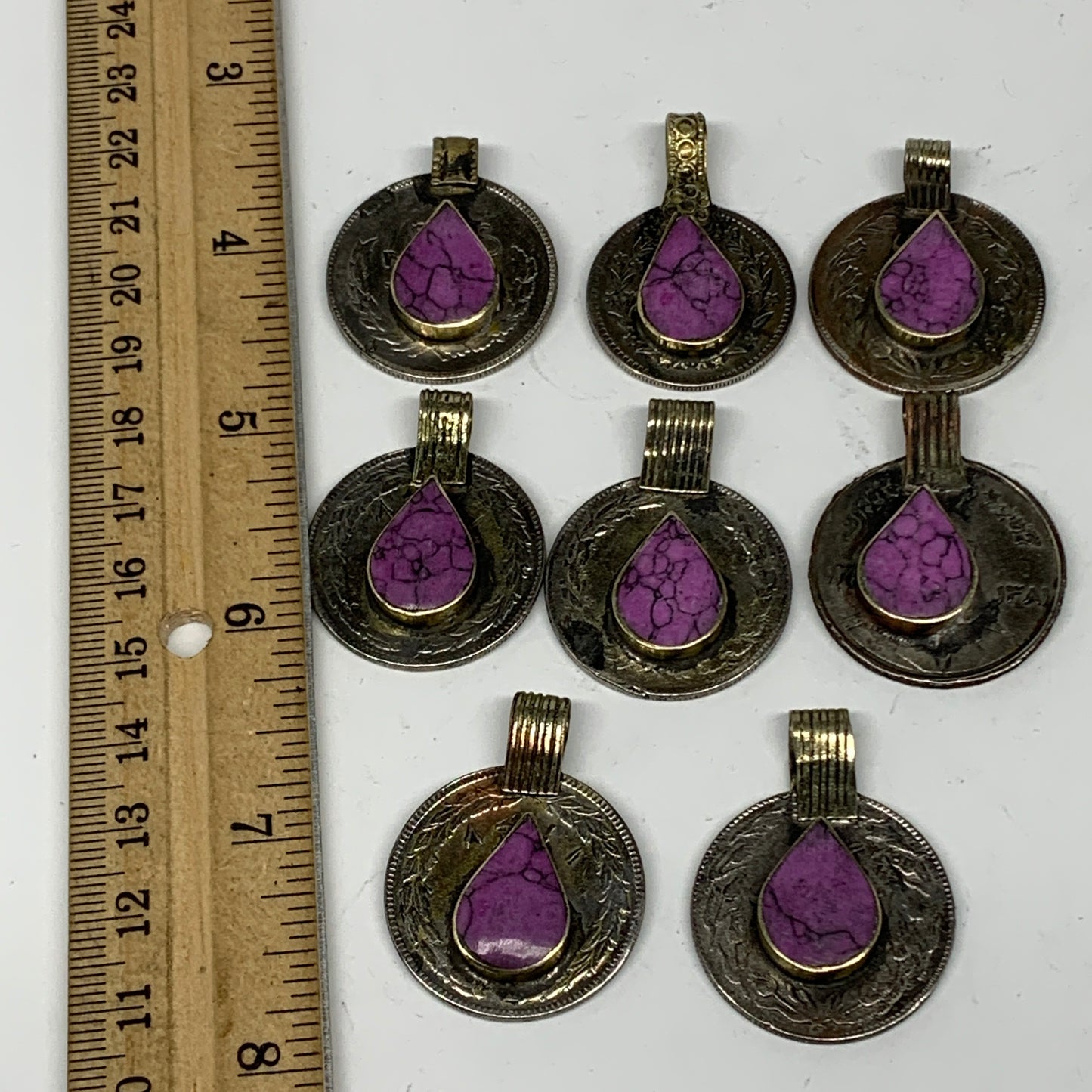 69g, 8pcs, Turkmen Coins Jeweled Synthetic Pink Tribal @Afghanistan, B14538