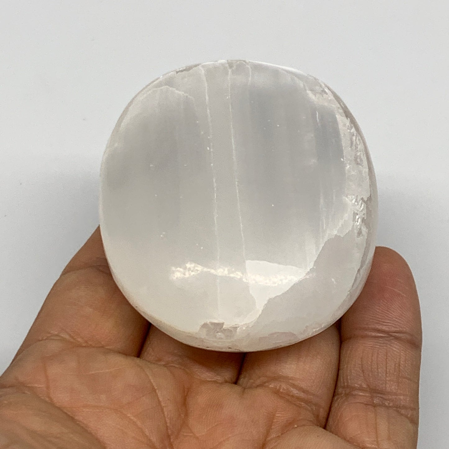 122g, 2.5"x2"x1", White Satin Spar (Selenite) Palmstone Crystal Gypsum, B22583