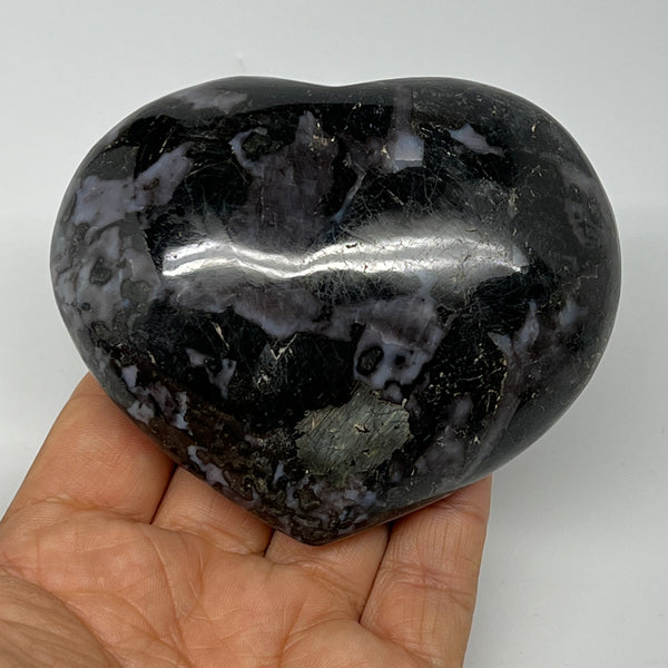 375.6g,2.9"x3.5"x1.5" Indigo Gabro Merlinite Heart Gemstone @Madagascar,B19936