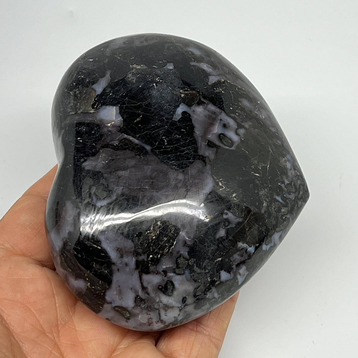 375.6g,2.9"x3.5"x1.5" Indigo Gabro Merlinite Heart Gemstone @Madagascar,B19936