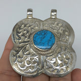 1pc, 2.3"x2"x0.5",Turkmen Pendant Blue Turquoise Inlay Heart Handmade,TN553