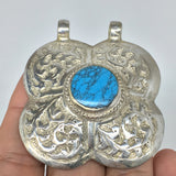 1pc, 2.3"x2"x0.5",Turkmen Pendant Blue Turquoise Inlay Heart Handmade,TN553