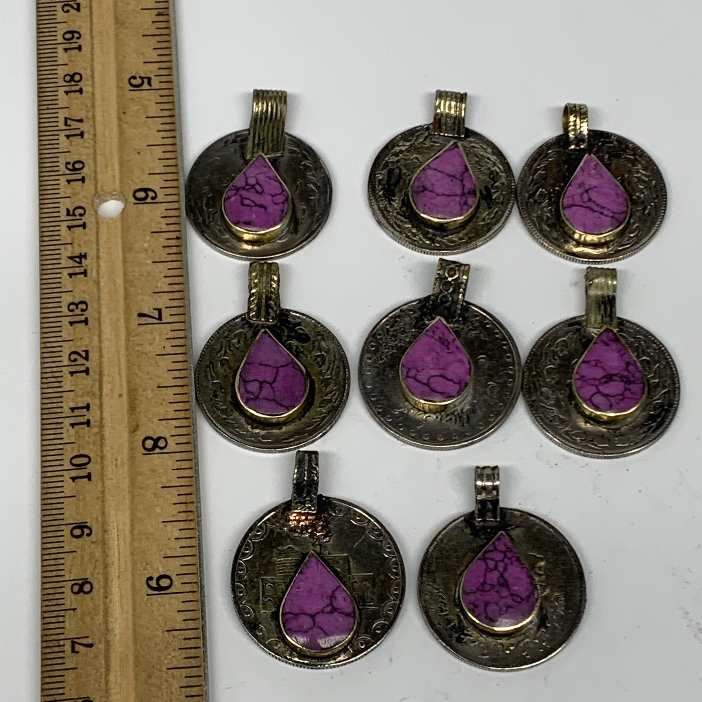 72g, 8pcs, Turkmen Coins Jeweled Synthetic Pink Tribal @Afghanistan, B14539