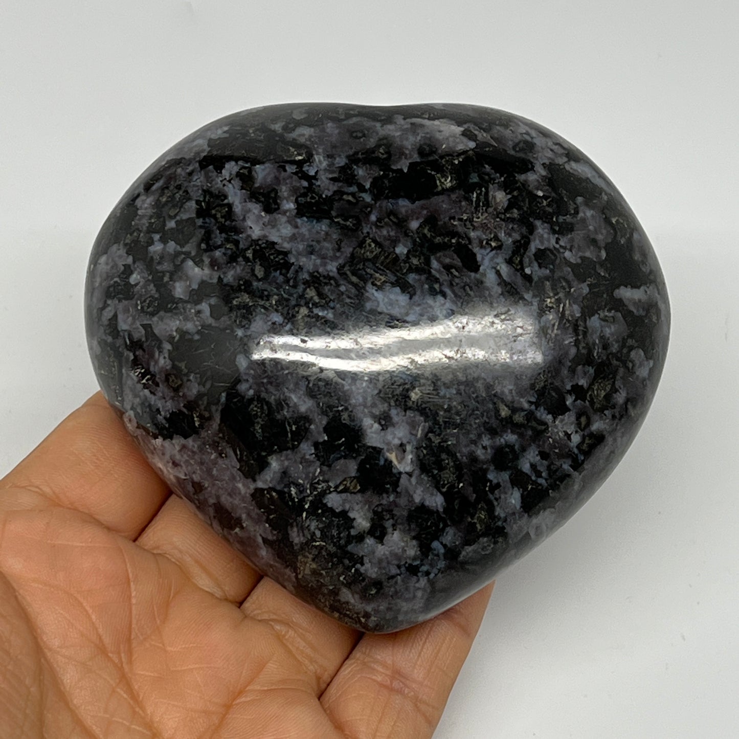 396.3g,3.1"x3.4"x1.6" Indigo Gabro Merlinite Heart Gemstone @Madagascar,B19937