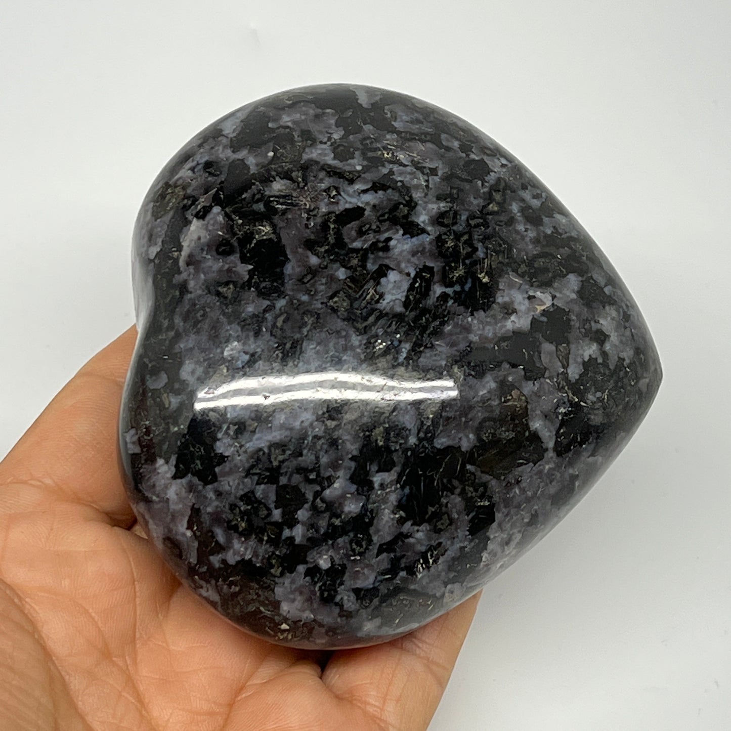 396.3g,3.1"x3.4"x1.6" Indigo Gabro Merlinite Heart Gemstone @Madagascar,B19937